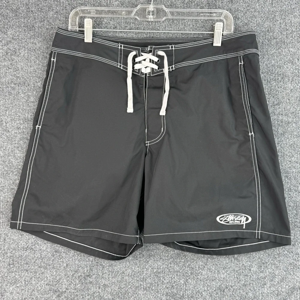 Stussy Coastal Board Shorts Mens 32 Black Surfwear Beach Vacation Travel Y2K